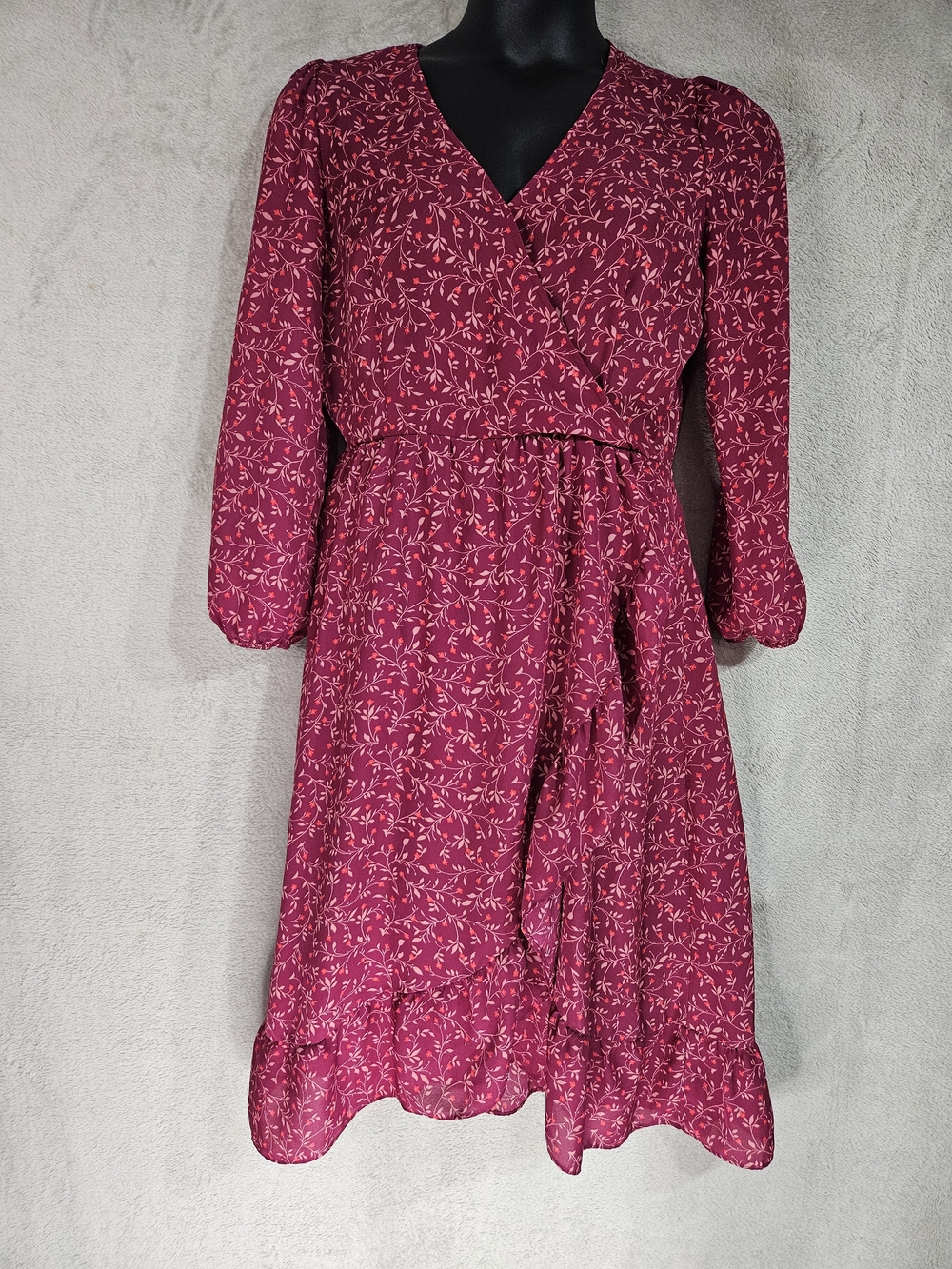 Old Navy Raspberry Floral Wrap-Style Long Sleeve Midi Dress